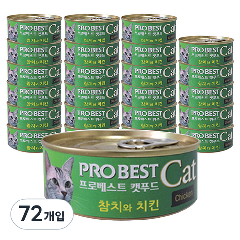 프로베스트 캣푸드 고양이 간식캔, 참치 + 치킨 혼합맛, 72개입