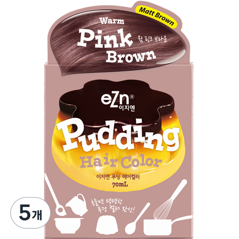 eZn 푸딩 헤어컬러 염모제 70ml, 웜 핑크 브라운, 5개