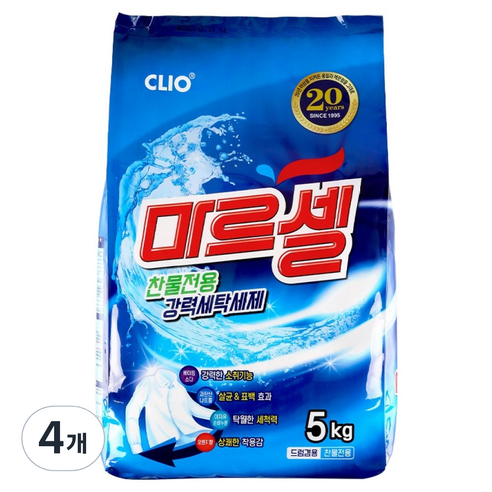 크리오 마르셀 찬물전용 강력 세탁 세제, 5kg, 4개