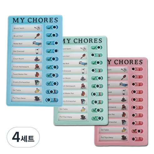 마다꾸미 스케줄 체크리스트 플래너 보드판 3종, 블루, 그린, 핑크(보드판), 랜덤발송(파우치), 4세트