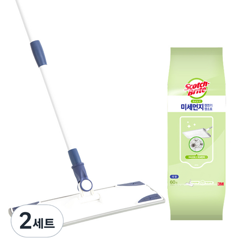 스카치브라이트 베이직 막대걸레 +미세먼지 정전기 청소포 60매, 2세트