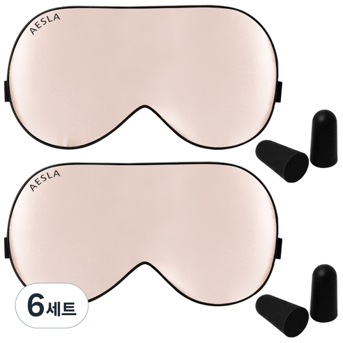애슬라 프리미엄 실크 수면안대 베이비핑크 + 귀마개, 6세트