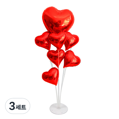 와우파티코리아 하트 풍선꽂이 세트, 레드, 3세트