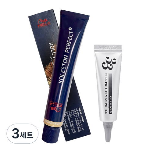 웰라 콜레스톤 퍼펙트 플러스 염색제 80g + 셀리본 33 실크 프로틴 앰플 12ml 세트, 8 / 00, 3세트