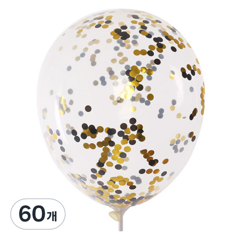 컨페티풍선 30cm, 원형 골드블랙, 60개
