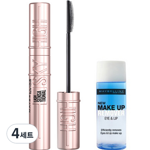 메이블린 뉴욕 스카이 하이 마스카라 8.6ml + 아이 앤 립 리무버 20ml 세트, 4세트