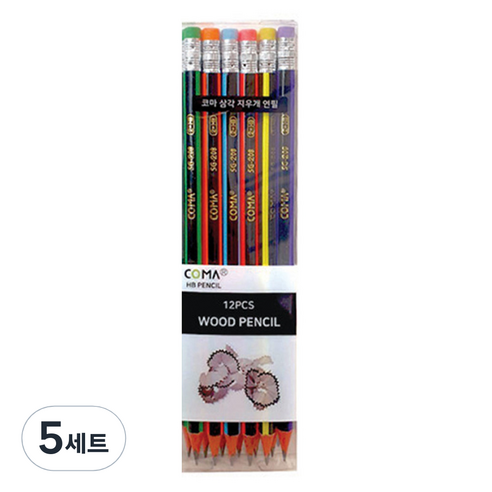 투코비 코마 삼각 지우개 연필 SG-208 HB, 혼합색상, 5세트