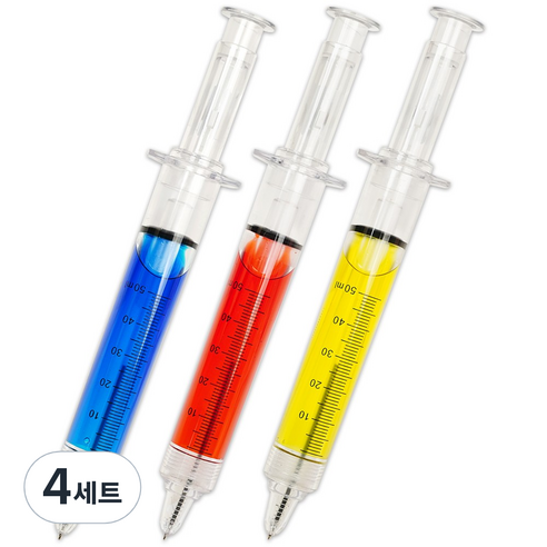 포포팬시 대왕 주사기 펜 3종 세트 0.8mm, 혼합색상, 4세트