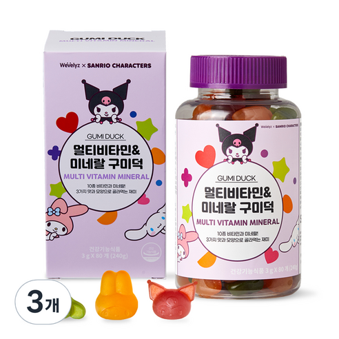 위블리즈 산리오 멀티비타민 앤 미네랄 구미덕, 3개, 80정