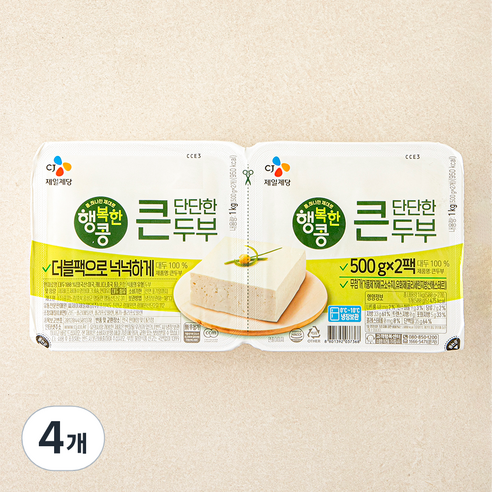 행복한콩 큰 단단한 두부 2개입, 1kg, 4개