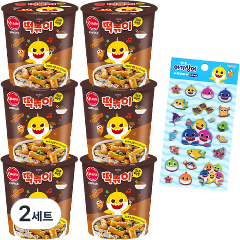 오테이스트 핑크퐁 아기상어 떡볶이 멀티팩 고소한 짜장맛 116g x 6p + 아기상어 스티커 랜덤발송 세트, 696g, 2세트