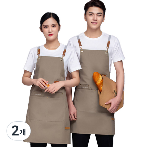 딩동펫 배색고리 미용 앞치마, 베이지, 2개