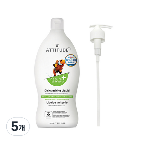 에티튜드 천연 주방세제 그린애플앤바질 향, 700ml, 5개
