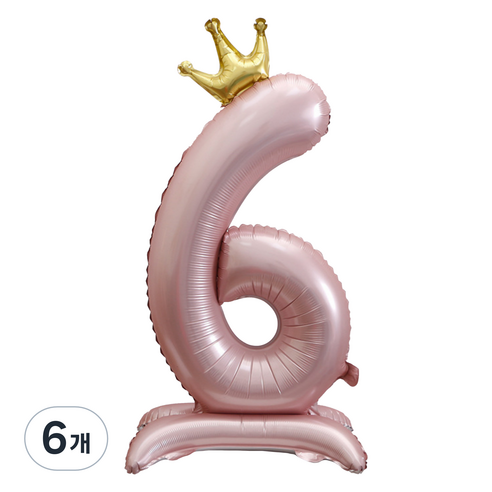 세컨드베스트 크라운 스탠딩 숫자 파티풍선 100cm, 핑크 숫자 6, 6개