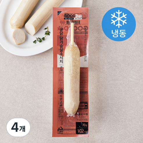 굳닭 닭가슴살 소시지바 훈제 (냉동), 70g, 4개
