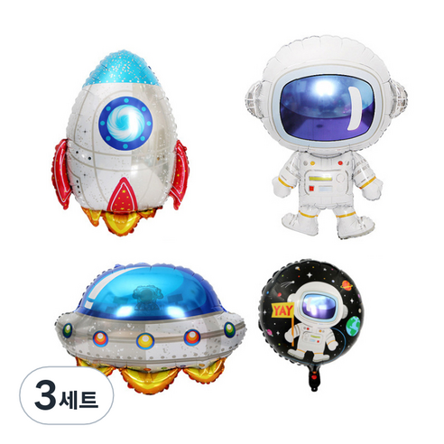 올리브파티 우주인 우주선 호일 은박풍선 4종 세트, 혼합색상, 3세트