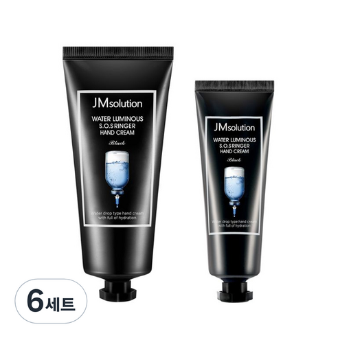 제이엠솔루션 물광 에스오에스 링거 핸드크림 블랙 세트 대용량 100ml + 휴대용 50ml, 6세트