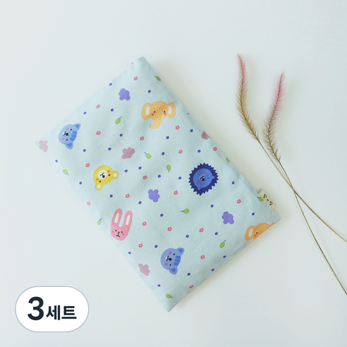 팥앤찜 휴대용 팥 복부찜질팩 + 커버 파랑동물원 세트, 3세트