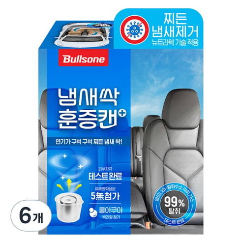 불스원 에어컨히터 차량실내 겸용 냄새싹 훈증캔 플러스 쿨 아쿠아향 본품, 5g, 6개
