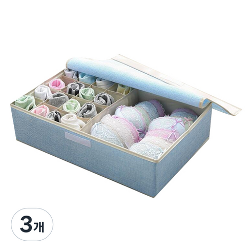 마켓감성 17칸 속옷 수납박스 블루, 3개