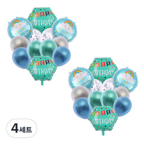 마켓감성 육각형 조합 생일풍선 세트, TYPE 2, 4세트