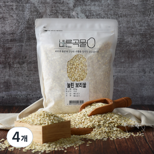 바른곡물 압맥 부드럽게 눌린 국산 보리쌀, 4개, 800g