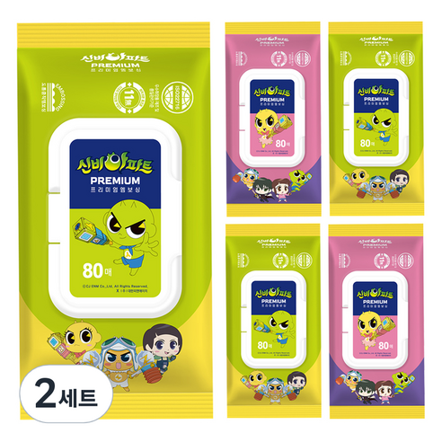 코코토토 신비아파트 프리미엄 엠보싱 물티슈 캡형 80매 x 5p 세트, 60g, 2세트