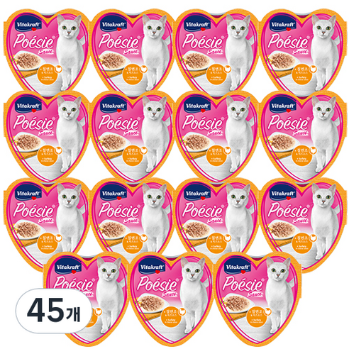 비타크래프트 포에세 하트캔 고양이 주식캔 칠면조&치즈소스, 85g, 45개