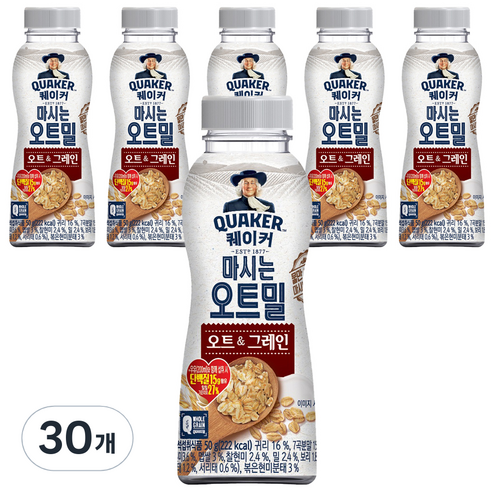 퀘이커 마시는 오트밀 오트&그레인, 30개, 50g