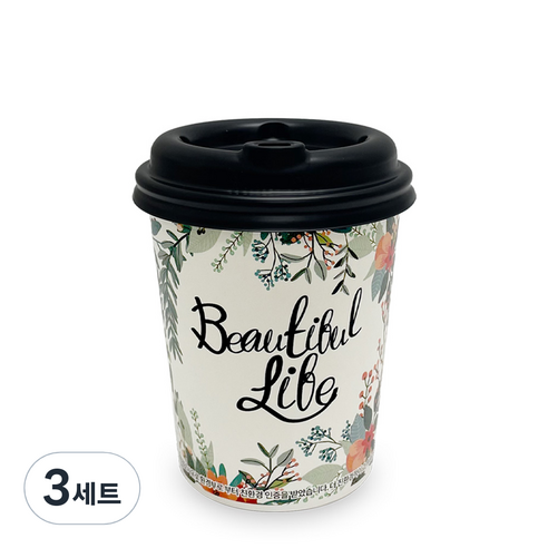 투고팩 플라워 종이컵 330ml + 블랙 타공 뚜껑 세트, 3세트