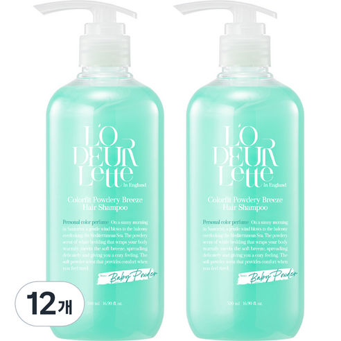 로더렛 컬러 핏 헤어 두피 퍼퓸 샴푸 베이비파우더향, 500ml, 12개