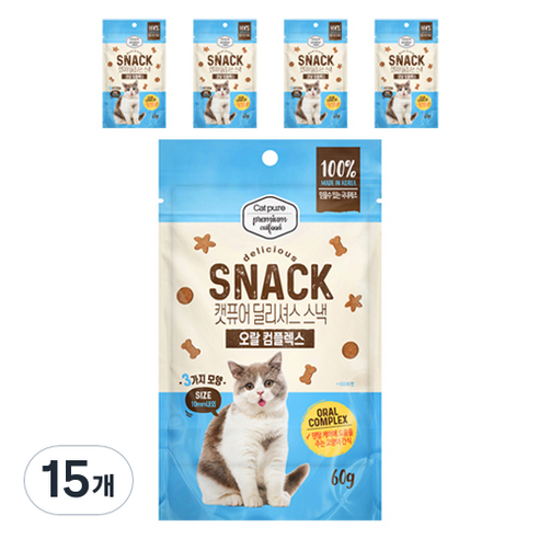 캣퓨어 고양이 딜리셔스 스낵, 15개, 60g, 오랄컴플렉스