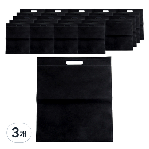 부직포 손잡이봉투 쇼핑백 25 x 30 cm 25p, 블랙, 3개