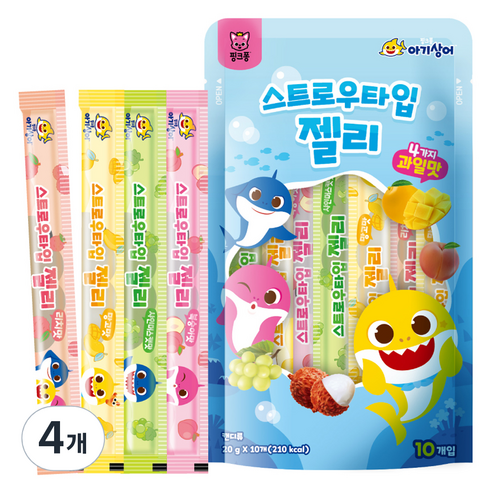 핑크퐁 아기상어 스트로우타입 젤리 10p 랜덤발송, 200g, 4개, 복숭아맛, 리치맛, 망고맛, 샤인머스캣맛