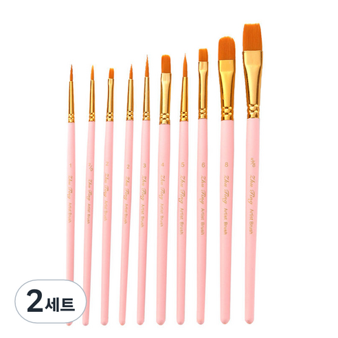 메이크마인 나일론 브러쉬 아크릴 다기능 유화미술붓 세트 핑크, 1, 2/0, 2, 2, 5, 6, 4, 8, 5/8, 2세트
