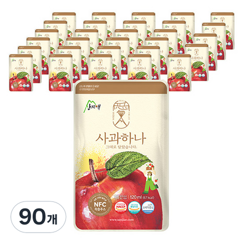 산지애 사과하나 원액주스 실속팩, 120ml, 90개