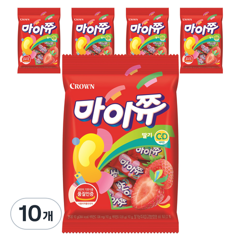 크라운 마이쮸 딸기 츄잉캔디, 92g, 10개