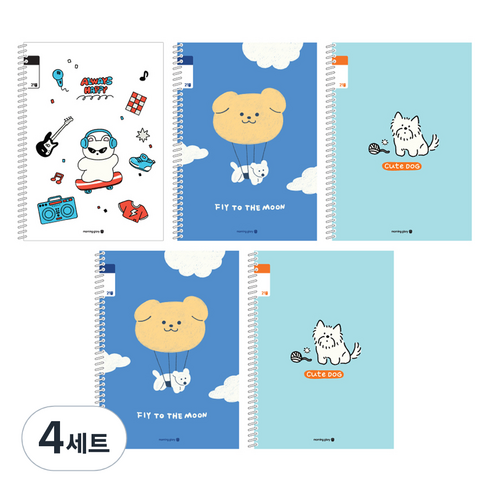 모닝글로리 채움노트 초등 스프링 노트 3-6 무제 21줄 3종 + 랜덤발송 2p 세트 A, 락스타고양이, 날아라강아지, 큐트독, 4세트