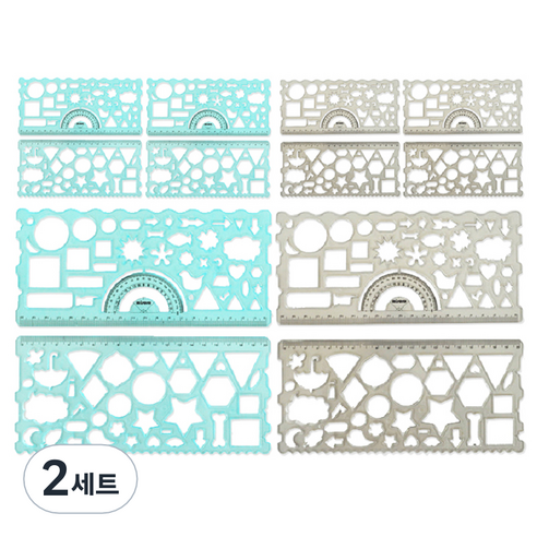 미소로 1000 모양자 하늘 2종 x 3p + 회색 2종 x 3p 세트 1195, 하늘, 회색, 2세트