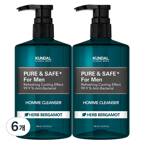 쿤달 쿨링 남성청결제 베르가못향, 300ml, 6개
