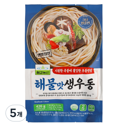 칠갑농산 해물맛생우동, 5개, 426g