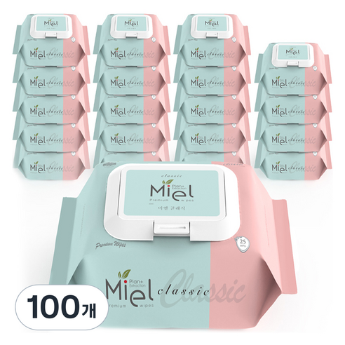 Miel 클래식 휴대용 물티슈 캡형, 63g, 25매, 100개