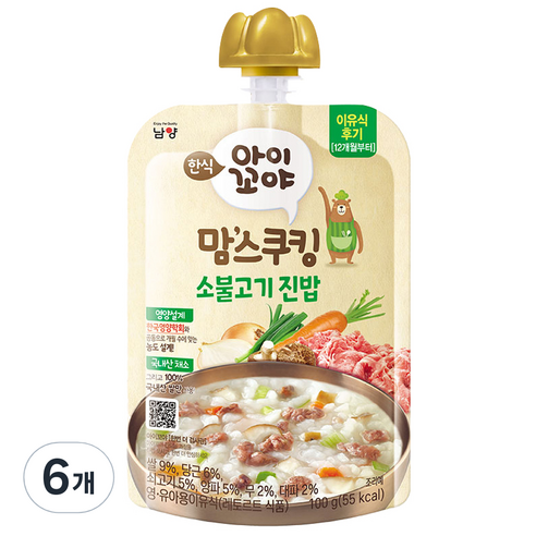 아이꼬야 맘스쿠킹 레토르트 이유식, 소불고기 진밥, 100g, 6개