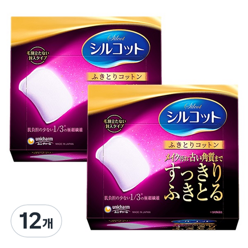 유니참 시루콧토 후키토리코튼 화장솜, 32매입, 12개
