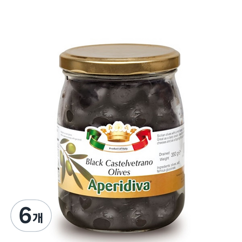 마다마 올리바 블랙 카스텔베트라노 올리브, 350g, 6개