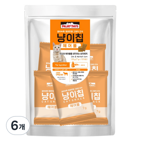 파미데이즈 고양이 냥이칩, 헤어볼, 105g, 6개