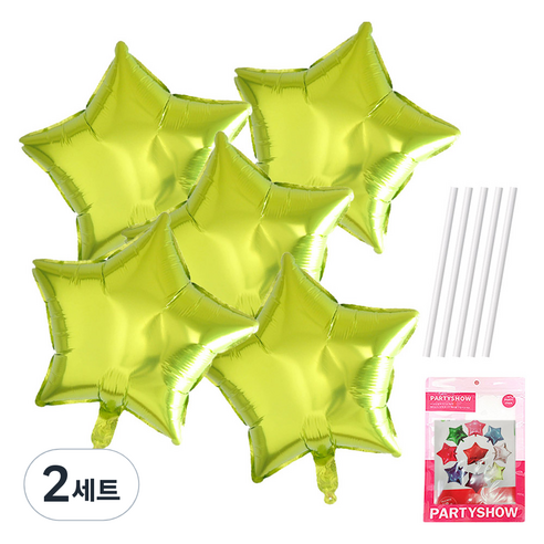 파티쇼 별 은박 풍선 45cm 5p + 빨대 5p 세트, 라임그린(풍선), 2세트