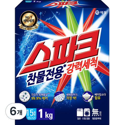 스파크 분말 세탁세제, 1kg, 6개