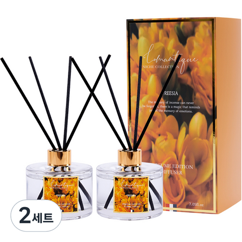 로맨띠끄 니치 퍼퓸 디퓨저 200ml x 2p + 섬유 스틱 8p 세트, 프리지아, 2세트