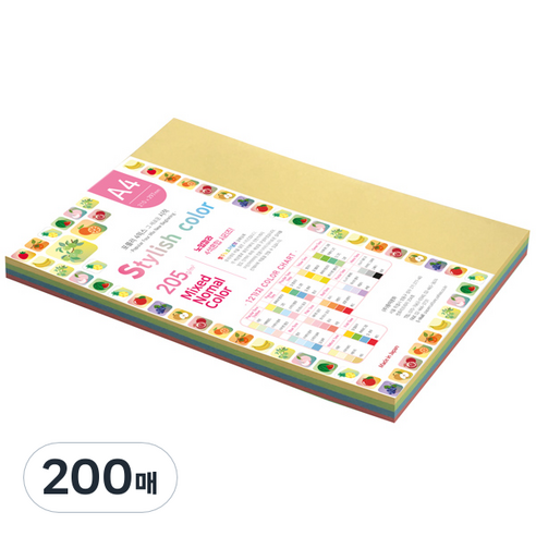 종이문화 스타일리쉬 시즌칼라 색지 혼합 128 SN-Vivid Tone 205g, A4, 200매